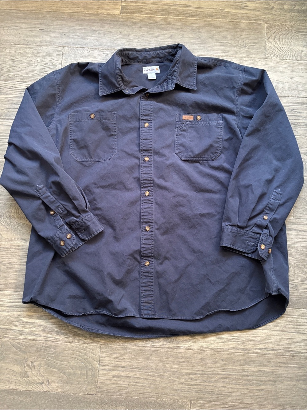 Carhartt | Vintage 90’s Dark Navy Long-Sleeve Button-Down Shirt 100% Cotton 3XL